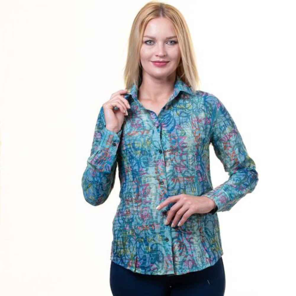 Printed Multicolor Button Up Shirts for Women - Floral Long Sleeve Cotton Shirts